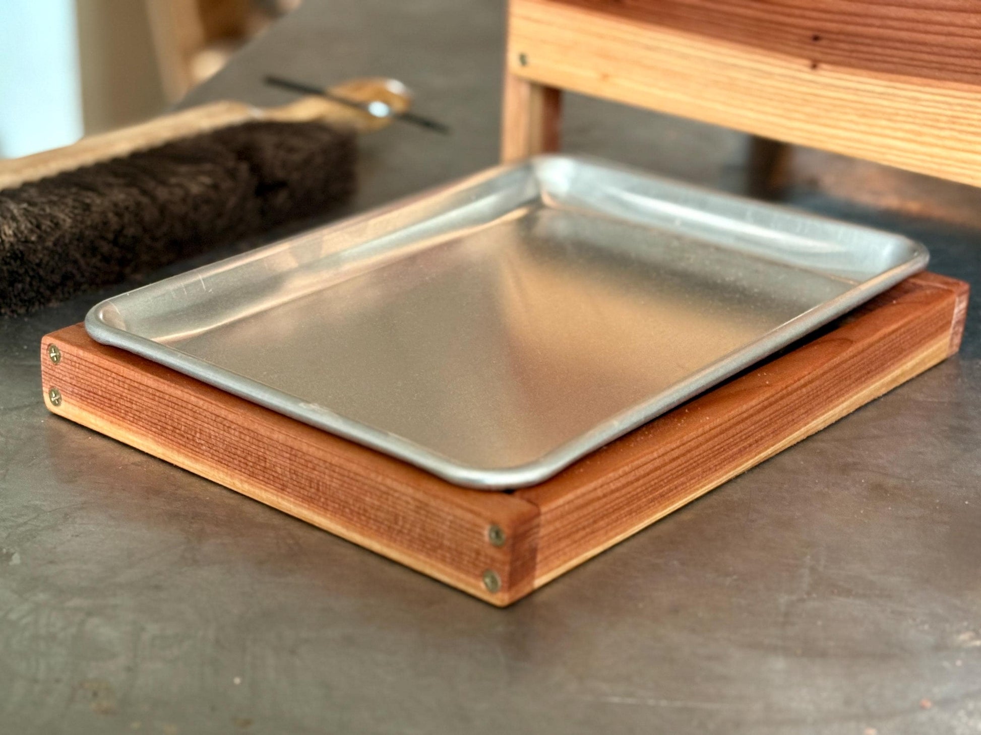 Framed Worm Bin Catch Tray – USA Made Commercial Grade Sheet Pan – 1x2 Redwood Frame